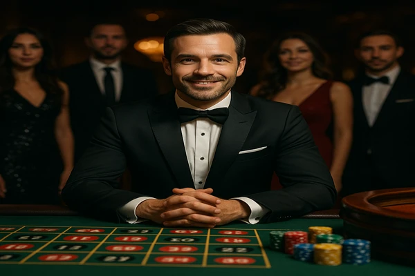 নিয়ন আলোয় আলোকিত আধুনিক ক্যাসিনো পরিবেশে রুচিসম্পন্ন উপস্থাপনা