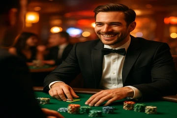 সোনালি কয়েন ও রুলেটের চলমান ক্যাসিনো দৃশ্য