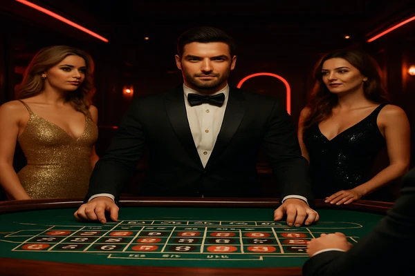 একজন পুরुष অনলাইন গেমে জয় পাওয়ার আনন্দ উদযাপন করছেন; চারদিকে গেম আইকনগুলো ভাসছে